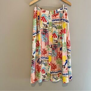 Zara Patchwork Printed Cape Graphic Maxi Skirt Size Medium NWOT Beach Vacation